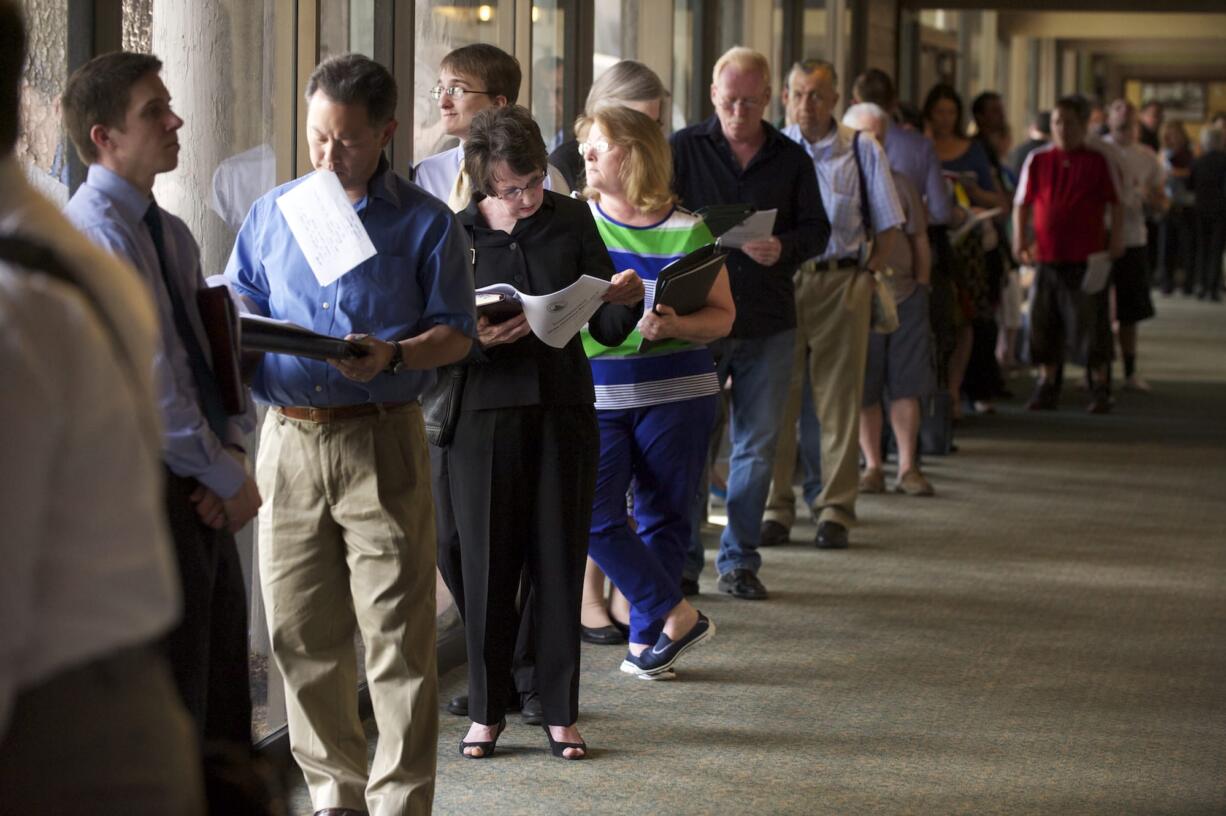 Job seekers lines up for the fourth annual Southwest Washington jobs fair, hosted by U.S. Rep.