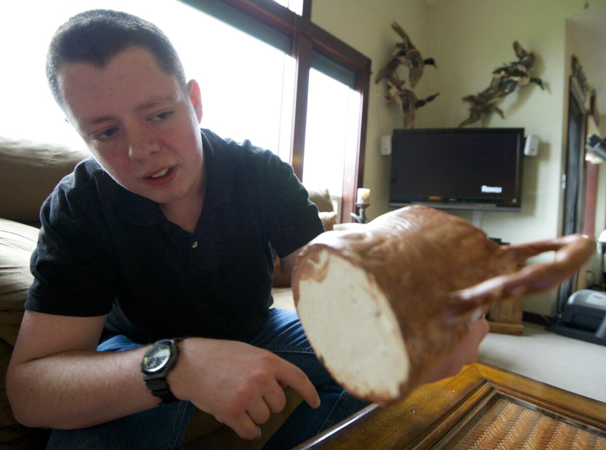 Andrew Bither, a student with special needs, describes the technique he used to create a mug in his pottery class at Prairie High School in Vancouver. His advice to struggling students is, &quot;Keep looking up. Try new things. Stay positive.