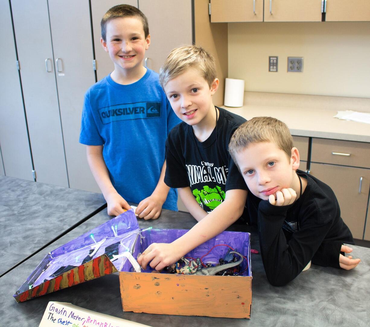 Ridgefield: Ronan Blanchard, left, Gavin Meyer and Jack Champine at Union Elementary School's fourth grade Invention Fair.