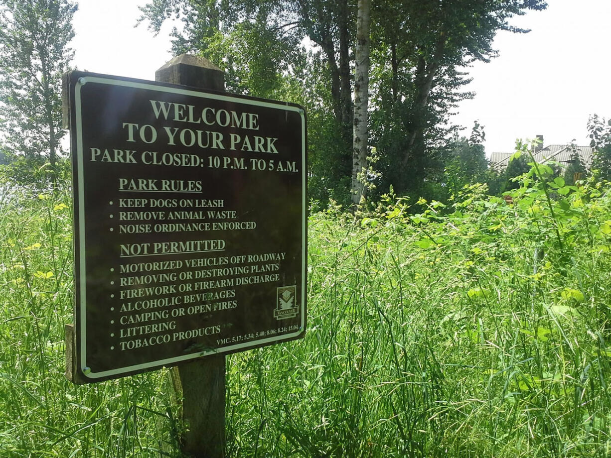 The entrance to an undeveloped park where Southeast 164th Avenue dead ends at the Columbia River.