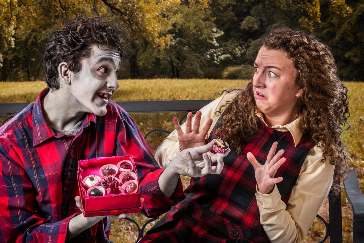 Blake Peebles and Lindsey Koehler looking for love in all the wrong places in the Oregon Children's Theatre upcoming production of &quot;Zombie in Love.&quot;