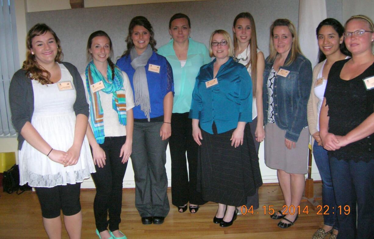 Camas: Soroptimist International of Camas/Washougal award winners are: Lindsay Weinberg, from left, Jennifer Ross, Catharine Bradley, Diana Romanczuk, Alexandra Anderson, Regina Petrov, Frida Persson, Clarisa Mondragon-Beltran and Crystal Homola.