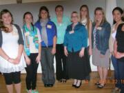 Camas: Soroptimist International of Camas/Washougal award winners are: Lindsay Weinberg, from left, Jennifer Ross, Catharine Bradley, Diana Romanczuk, Alexandra Anderson, Regina Petrov, Frida Persson, Clarisa Mondragon-Beltran and Crystal Homola.