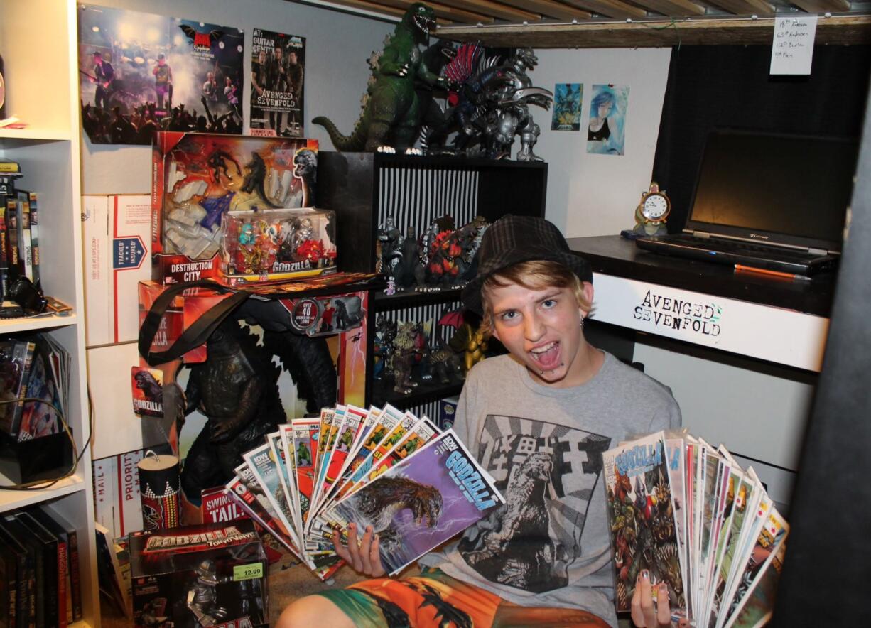 Brandon Harm has 160 classic Godzilla toys and figures, 50 comics and a DVD of every Godzilla film.