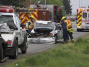 A two-car collision slowed traffic Monday on state Highway 500 westbound.