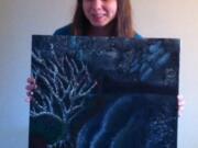 Pleasant Valley: Pleasant Valley Middle School seventh-grader Veronica Burch holds her acrylic painting, &quot;Growing with Perseverance.&quot;