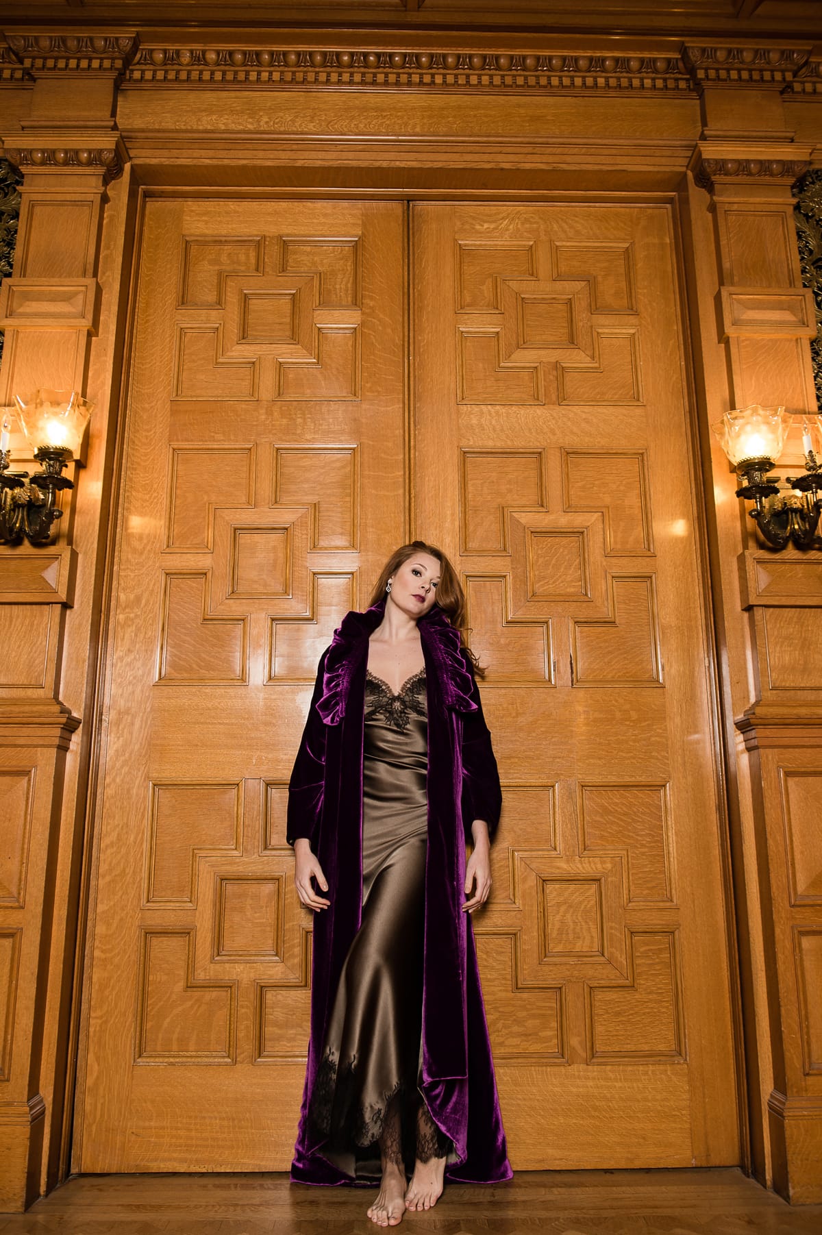 Kaaren Bedi describes her designs -- such as this silk charmeuse gown with Chantilly lace, modeled by Ashley Mcphail -- as &quot;timeless.&quot;