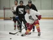 Grayson Szumilas from Camden Main at the Rangers Hockey team at a practice session in Vancouver Monday September 14, 2015.