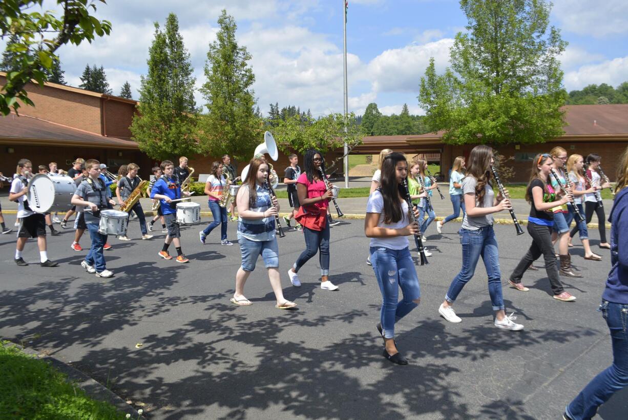 Washougal: The Jemtegaard Middle School marching band practices its Disney routine.