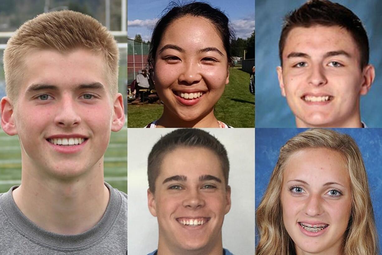 Athlete of the week Bennett Lehner of Camas with nominees Akari Baba of Prairie, Cody Hawken of Union, Peyton Fredrickson of Skyview and Julia Stepper of Woodland