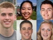 Athlete of the week Bennett Lehner of Camas with nominees Akari Baba of Prairie, Cody Hawken of Union, Peyton Fredrickson of Skyview and Julia Stepper of Woodland