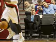 Portland Trail Blazers president Chris McGowan watches a game against the Philadelphia 76ers January 4 in the Moda Center.