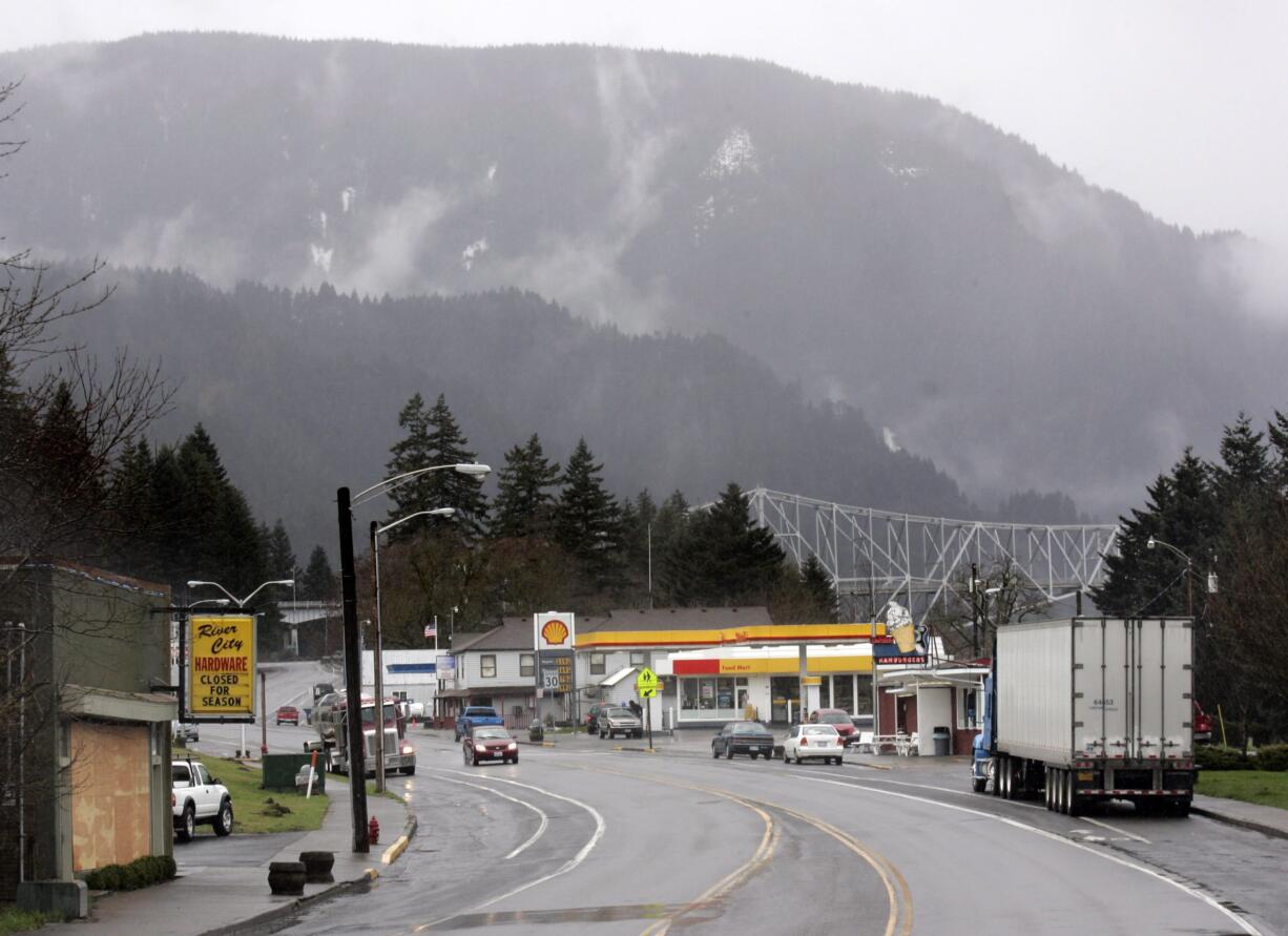 Downtown Cascade Locks, Ore., in the Columbia River Gorge. A group of activists in Hood River County has filed a ballot measure aimed at stopping the Nestle corporation from bottling and selling water from the spring in Cascade Locks.