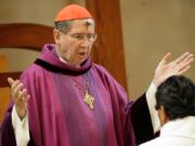 Cardinal Roger Mahony officiates during Ash Wednesday services at the Cathedral of Our Lady of the Angels in Los Angeles in 2008.