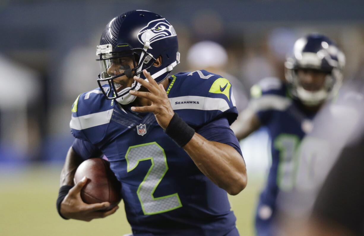 Seattle Seahawks quarterback Terrelle Pryor runs 44 yards for a touchdown against the San Diego Chargers in the second half of last week's preseason game in Seattle.