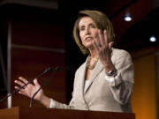 House Minority Leader Nancy Pelosi of California speaks during her weekly news conference on Capitol Hill in Washington on Thursday.