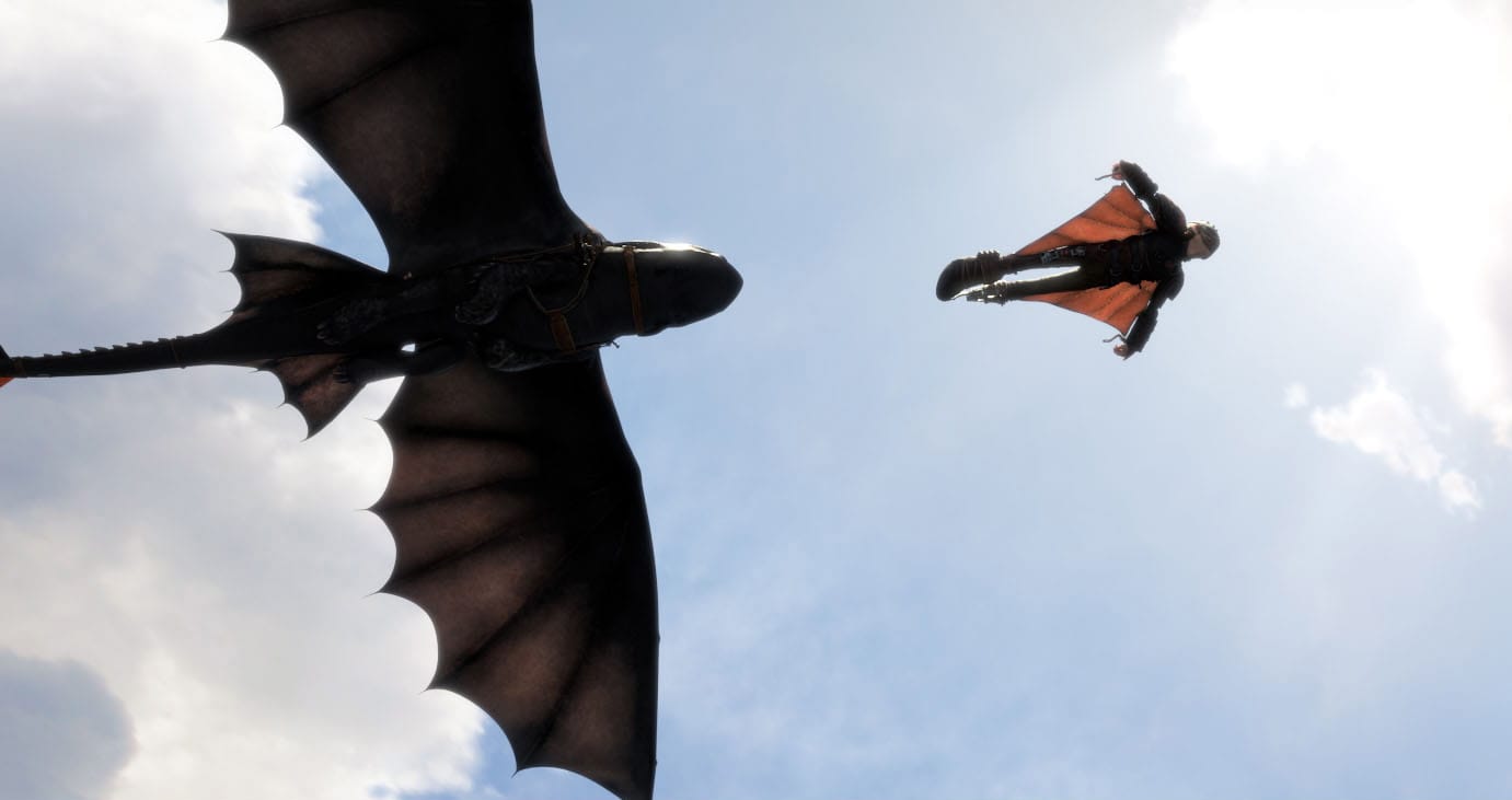 Hiccup, right, and Toothless take flight in &quot;How To Train Your Dragon 2.&quot;