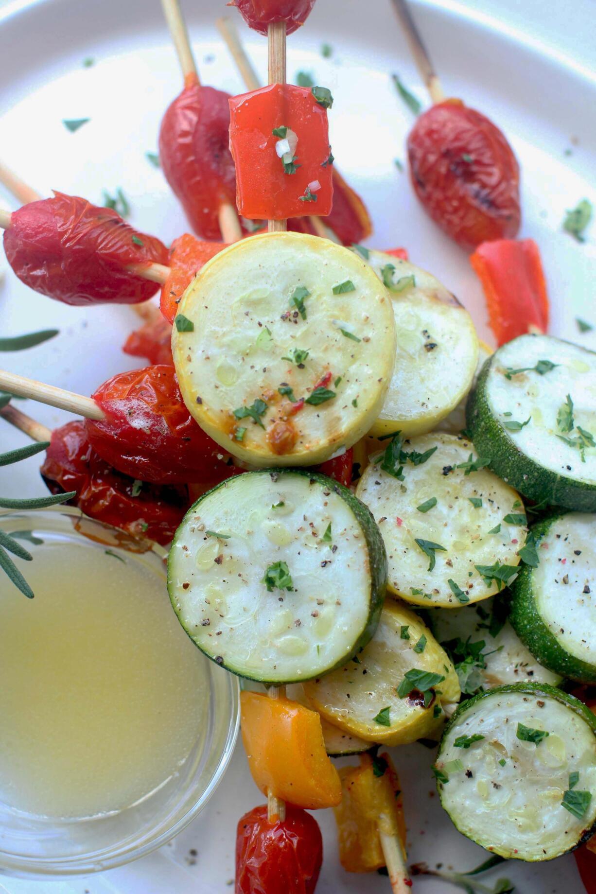 Grilled rainbow vegetable skewers  (AP Photo/Matthew Mead)