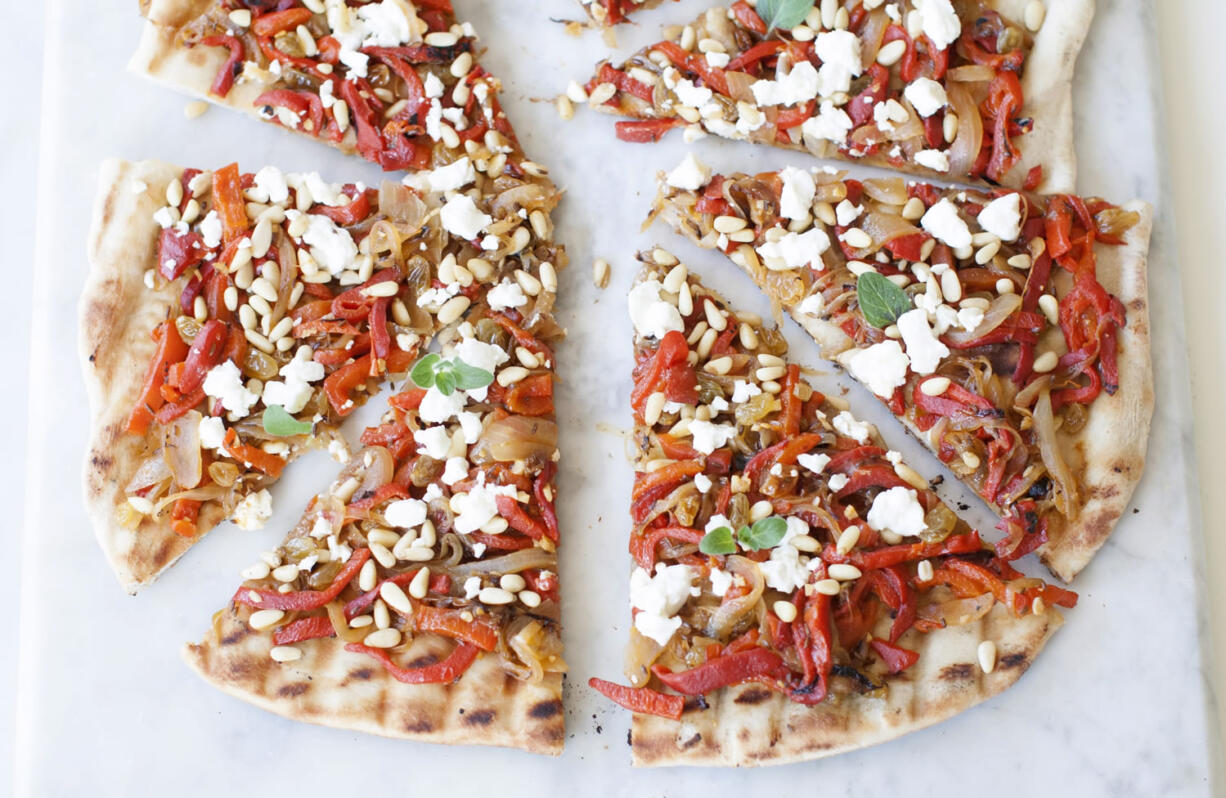 Caramelized Onion and Feta Grilled Pizza.