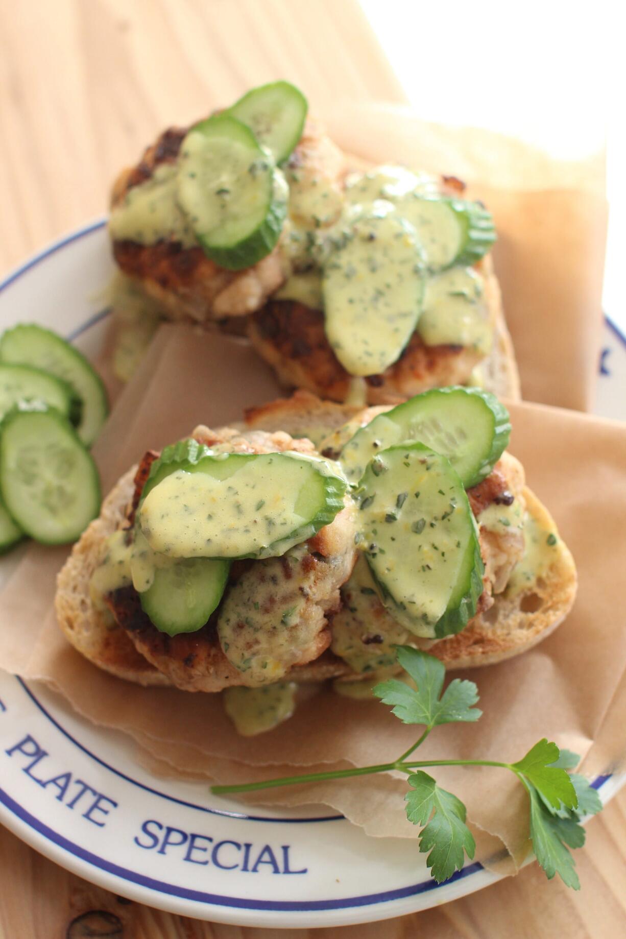 Pink Salmon Cakes On Sourdough With Lemon Herb Aioli