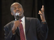 Republican presidential candidate Ben Carson speaks at the Eagle Council XLIV, sponsored by the Eagle Forum, at the Marriott St. Louis Airport in St. Louis on Friday.