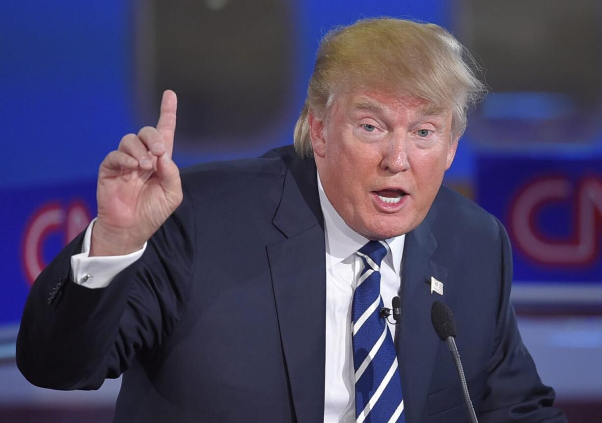 Republican presidential candidate, businessman Donald Trump speaks during the CNN Republican presidential debate at the Ronald Reagan Presidential Library and Museum on Wednesday, Sept. 16, 2015, in Simi Valley, Calif. (AP Photo/Mark J.