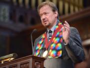 Frank Schaefer speaks to parishioners June 14 after receiving an Open Door Award for his public advocacy during a ceremony marking 10 years of legal gay marriage in Massachusetts, at Old South Church in Boston.