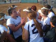 Skyview softball players celebrate their 5-1 win over Mountain View on Friday.