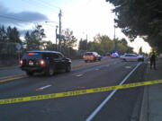 Clark County sheriff's deputies respond to the scene of a two-car crash that critically injured a teenage pedestrian Sunday evening on Northwest 99th Street just west of Columbia River High School.