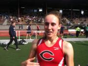 Alexa Efraimson of Camas  after winning the 1600 meters Friday at the 4A bi-district track meet in Kent.