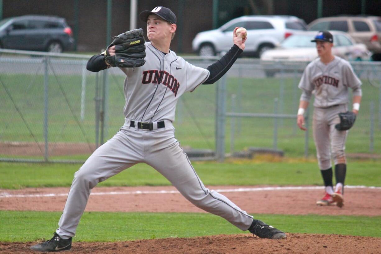 Union pitcher Matt Olstead threw a two-hit shutout Monday in a 9-0 win over Battle Ground.