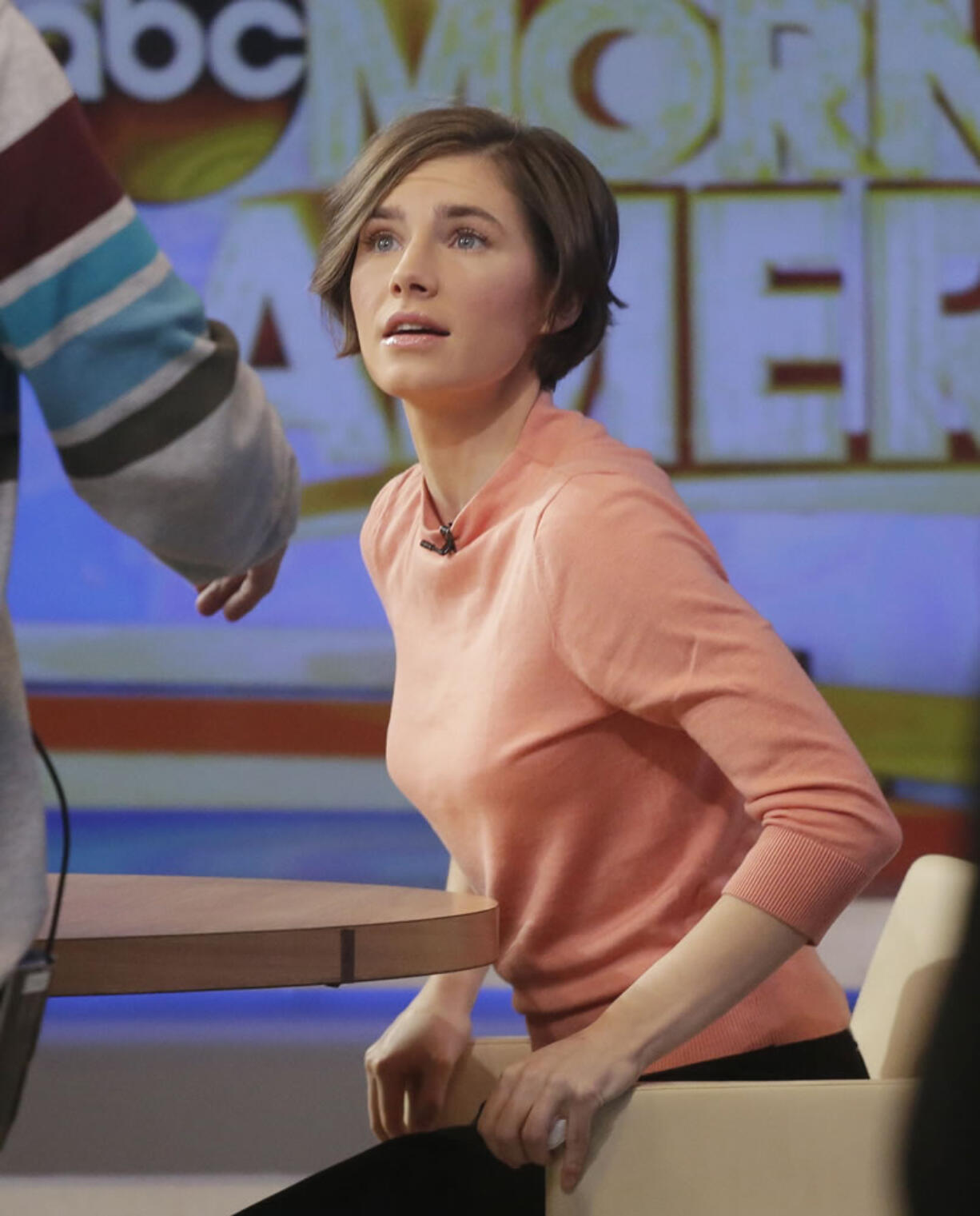 Amanda Knox prepares to leave the set following a television interview Friday in New York.