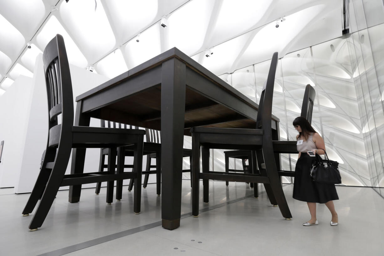 Artwork by artist Robert Therrien, &quot;Under the Table,&quot; 1994, is displayed at  the new The Broad museum downtown Los Angeles on Wednesday, Sept. 16, 2015. Billionaire philanthropist Eli Broad gives his latest gift to Los Angeles when The Broad, a $140 million museum built to hold some of the greatest pop-art works ever created, opens on Sept. 20, in the city&iacute;s burgeoning downtown cultural center. The Broad contains some 2,000 pieces from its founder&iacute;s personal collection.