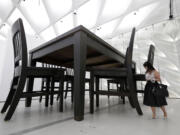 Artwork by artist Robert Therrien, &quot;Under the Table,&quot; 1994, is displayed at  the new The Broad museum downtown Los Angeles on Wednesday, Sept. 16, 2015. Billionaire philanthropist Eli Broad gives his latest gift to Los Angeles when The Broad, a $140 million museum built to hold some of the greatest pop-art works ever created, opens on Sept. 20, in the city&iacute;s burgeoning downtown cultural center. The Broad contains some 2,000 pieces from its founder&iacute;s personal collection.