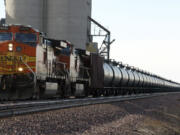 A BNSF Railway train hauls crude oil near Wolf Point, Mont.