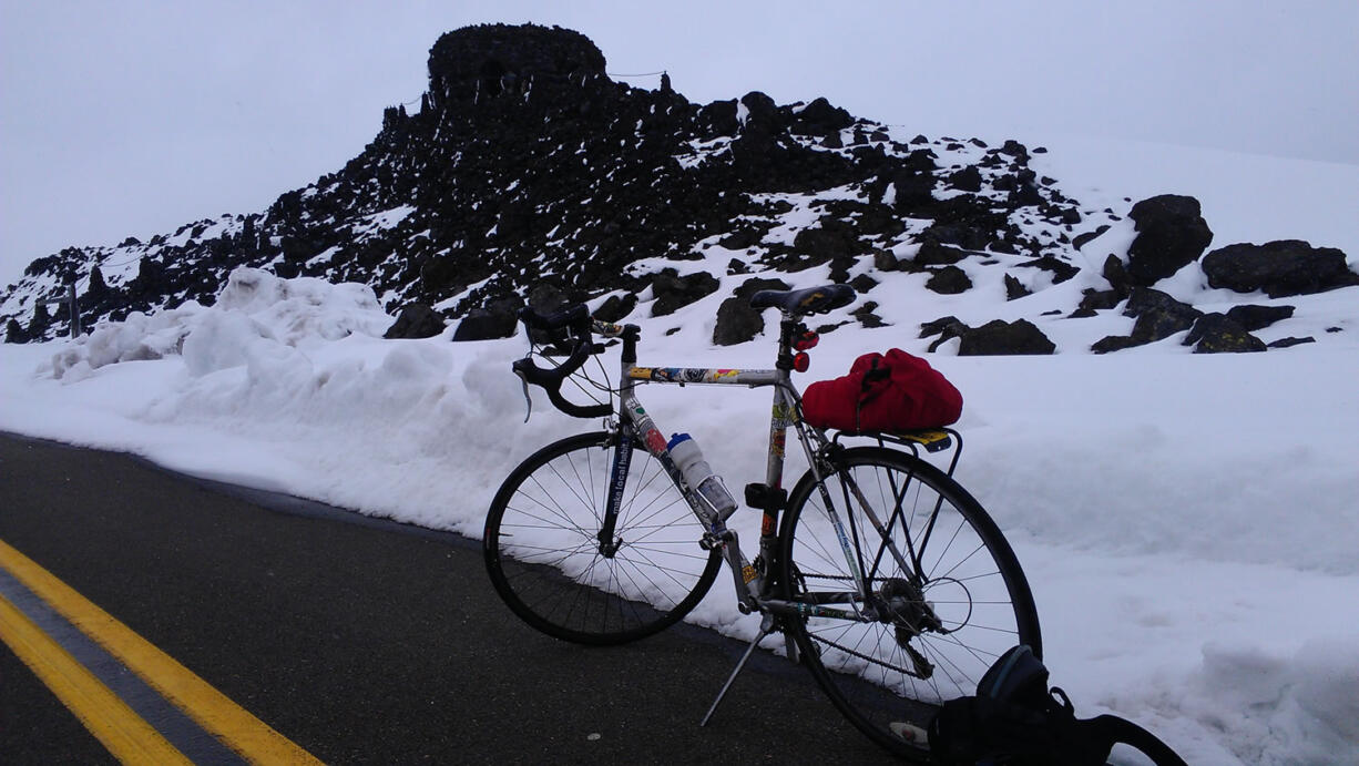 ODOT has plowed a lane clear on McKenzie Pass Highway, near Sisters, Ore., so cyclists can ride the pass free of cars through mid-June.