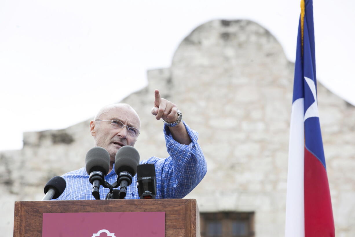 Singer Phil Collins recounts his first visit to the Alamo, in 1973, during his donation announcement Thursday of his personal Texas Revolution-era artifacts collection to the Alamo.