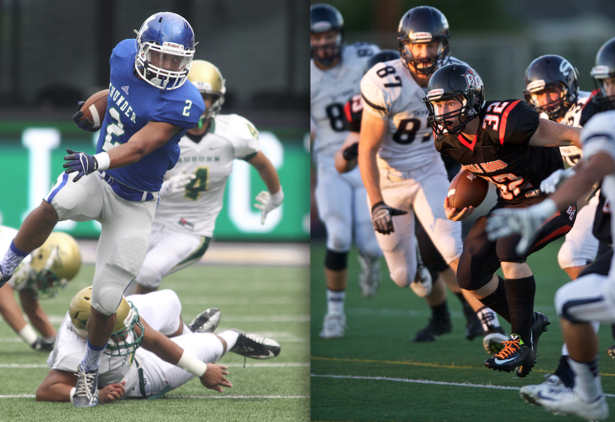 Mountain View's Preston Jones. left, and Battle Ground's Taylor Stewart hope their teams end the dominance of Camas, Union and Skyview in the 4A Greater St.