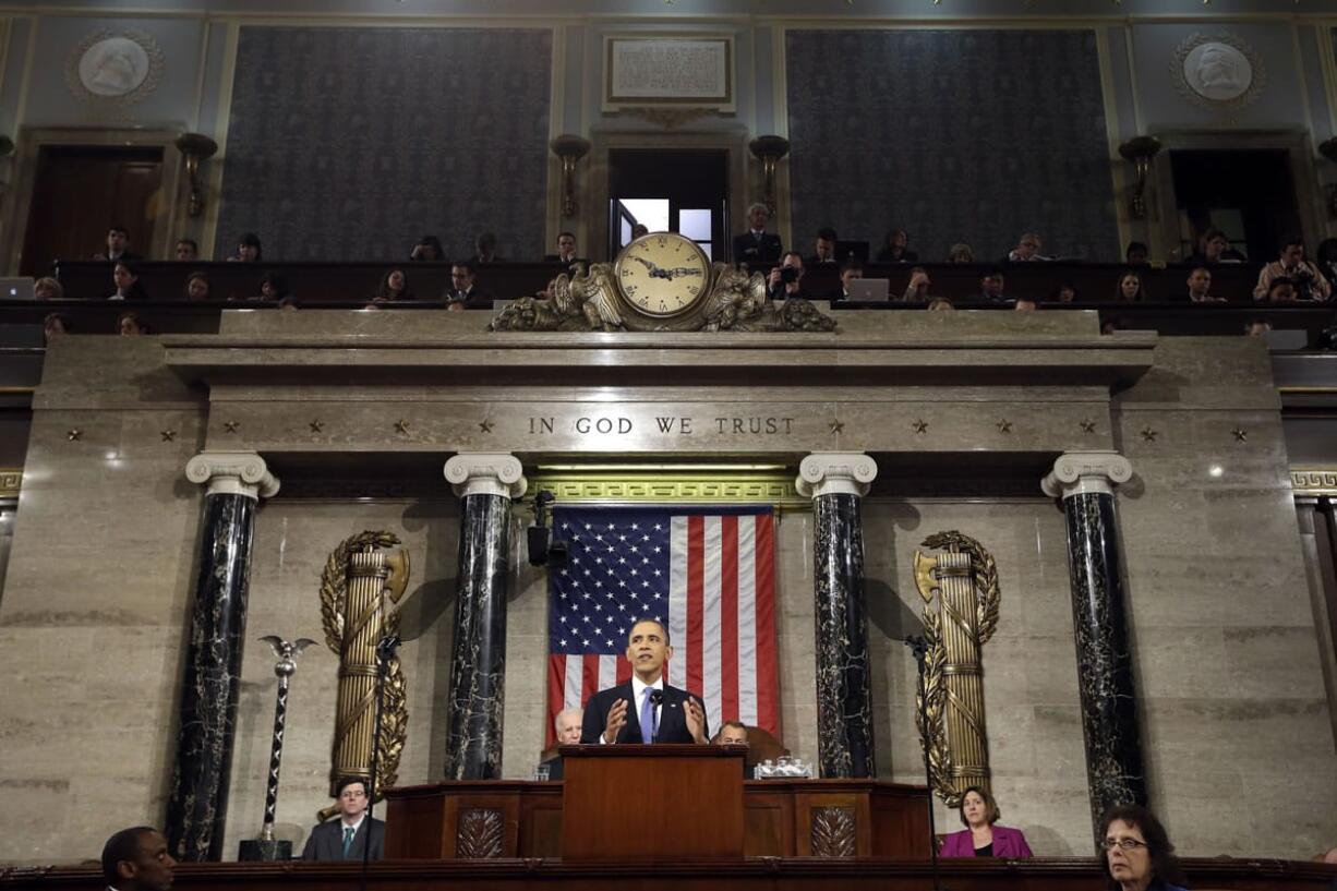 President Barack Obama gives his 2013 State of the Union address during a joint session of Congress on Capitol Hill in Washington.