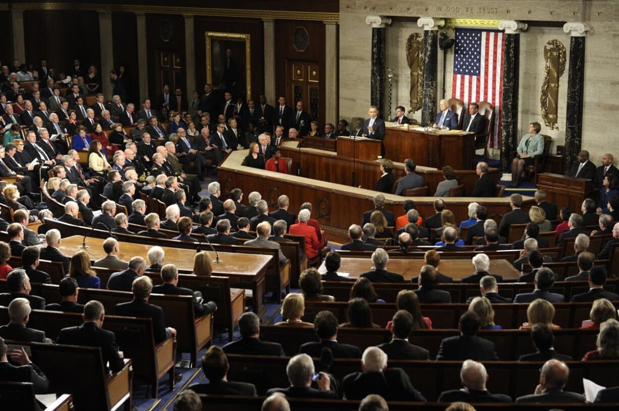 Congress and guests listen to President Barack Obama's report on the State of the Union, Tuesday, Jan.