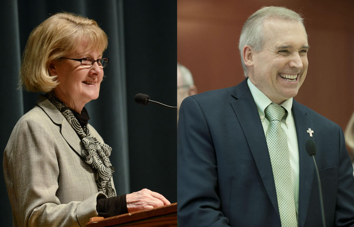 Jeanne Stewart, left, and David Madore are Clark County councilors.