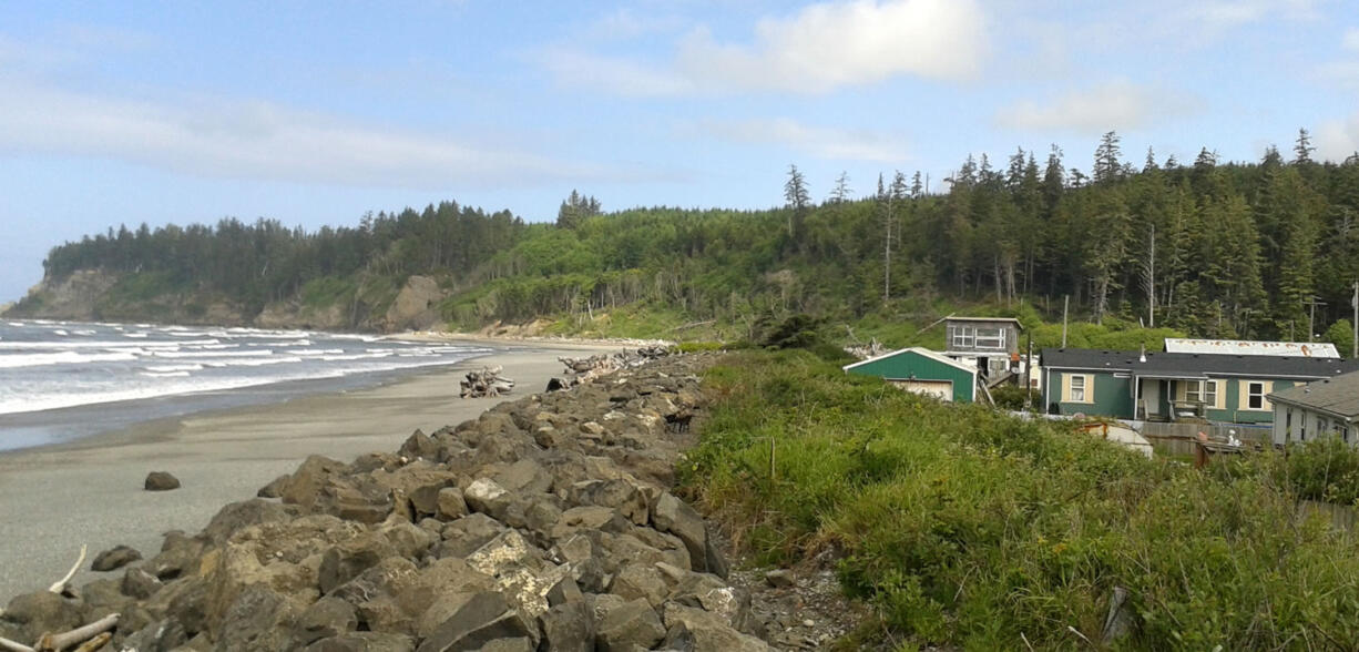 Houses in the village of Taholah, on the Quinault Indian Reservation on the Pacific coast of Washington, are shown at right.