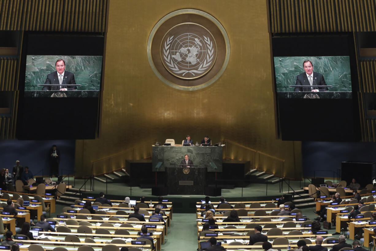 Sweden&#039;s Prime Minister Stefan Lofven addresses the 70th session of the United Nations General Assembly, at U.N. Headquarters on Wednesday.