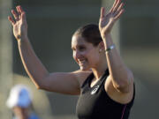 Kara Patterson waves to the crowd after winning her fifth U.S.