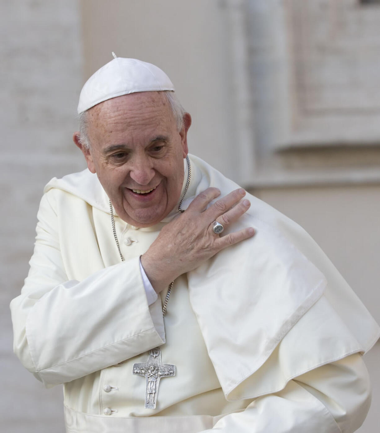 Pope Francis arrives for his weekly general audience in St. Peter's Square at the Vatican Sept. 9.