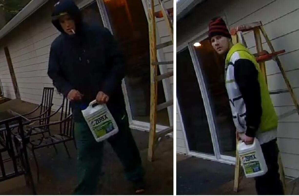 Two suspects in a fairgrounds-area burglary were caught in these photos from a homeowner's camera.