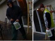 Two suspects in a fairgrounds-area burglary were caught in these photos from a homeowner's camera.