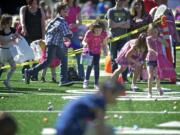 Approximately 800 kids participated in an Easter Egg hunt at McKenzie Stadium in Vancouver in 2013.