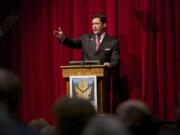 Vancouver Mayor Tim Leavitt gives the State of the City address at Fort Vancouver High School earlier this month.