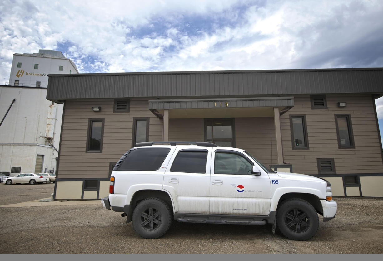 The Port of Vancouver's &quot;Bakken mobile&quot; parked in front of their Williston, North Dakota office on Friday, August 1, 2014.